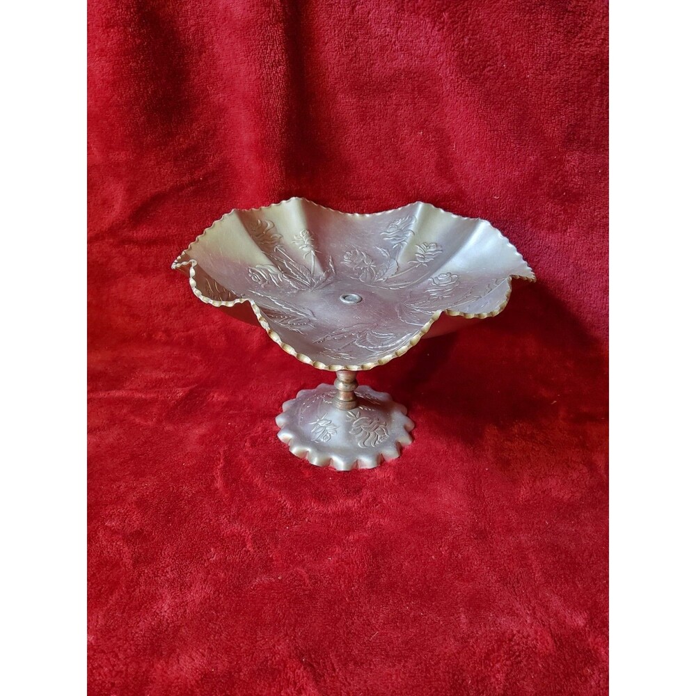 Vintage Rose Pattern Farber and Shlevin Hand Wrought Aluminum Dish